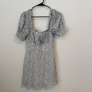 Altar’d State White and Dark Blue Floral Square-Neck Mini Dress, Size Medium